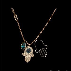 Gold, Silver and Blue Swarovski Hamsa Necklace
